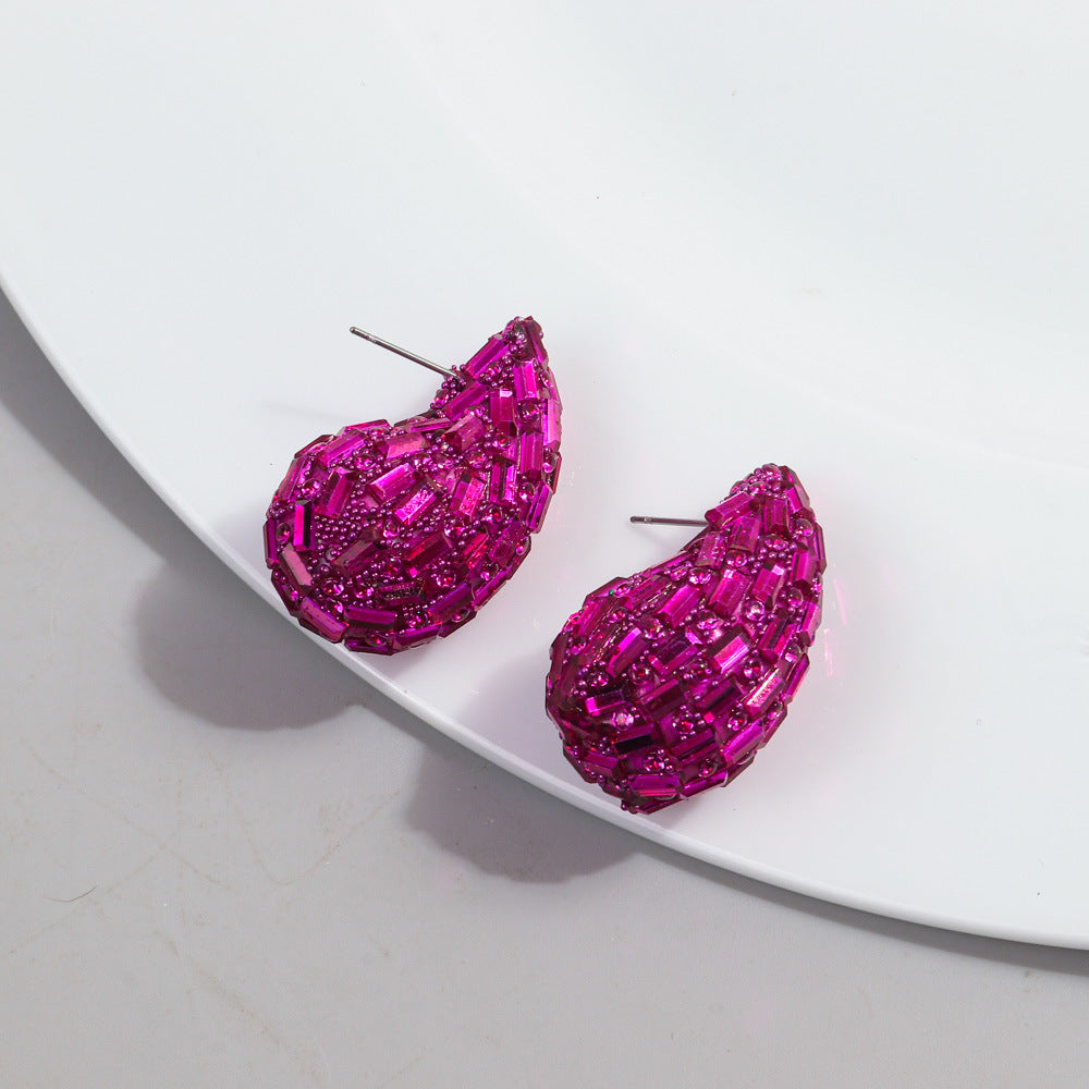 Wholesale Fashion Full Diamond Water Drop Gradient Color Metal Earrings
